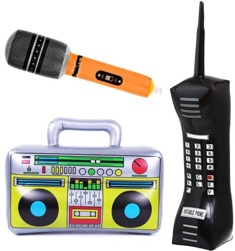Instruments Gonflable, Boombox Gonflable Téléphone Portable Microphone, Fournitures de Décorations Fête 80s et 90s, Accessoires pour Thème Rétro Hip Hop Disco Fête Carnaval