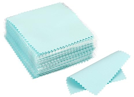 PATIKIL 3.15x3.15 Jewelry Cleaning Cloth, 100Pcs Individually Wrapped Double-Sided Microfiber Polishing Cloth for Silver Gold Brass Platinum Jewelry, Light Blue