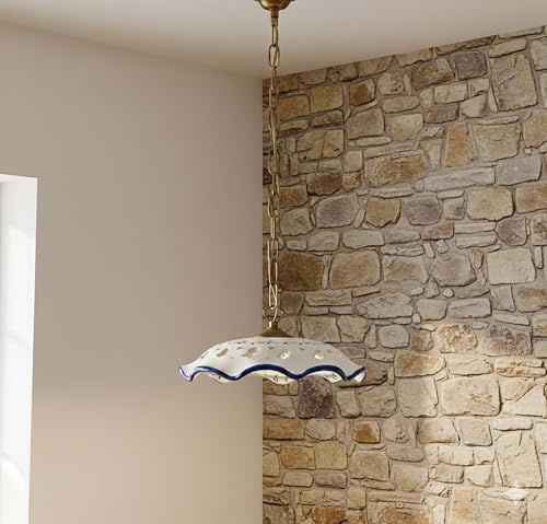 Generico Lampadario a sospensione rustico in ceramica siciliana 1 luce decoro Fiore per cucina, ingresso, veranda, taverna, bagno