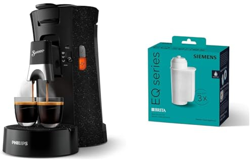 Cafetera de monodosis Philips Senseo Select ECO, negra/manchada y filtro de agua Siemens BRITA Intenza TZ70033A, reduce el contenido de cal del agua