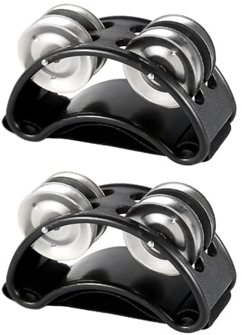 Armastuse Pandereta Media Luna Tambor de doble luna de luna musical de metal Jingles Pandereta de mano,2 Piezas(Negro)