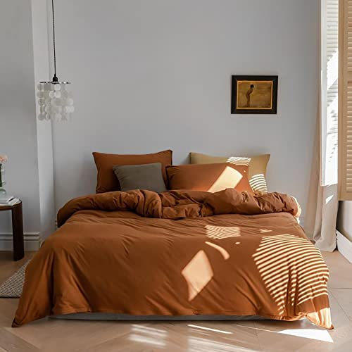 AShanlan Bettwäsche Set 135x200 cm Karamell Braun Uni Einfarbig Bettbezug mit Kissenbezug 40x80 cm 100% Weiche und Angenehme Mikrofaser Bettwäsche mit Reißverschluss für Einzelbett