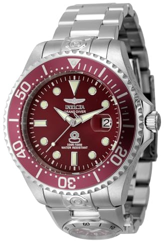 Invicta Pro Diver Orologio da Uomo in acciaio inossidabile con movimento Automatico - 47mm, Argento/Rosso