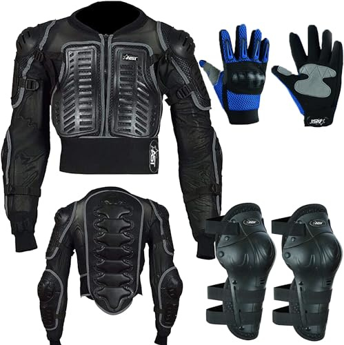 STAR AST Childrens Kids Motorbike Safety Protective Body Armour Protection With Back Protector Great For Sporting Activities With Knee pad & Hard Knuckle Glove Suit