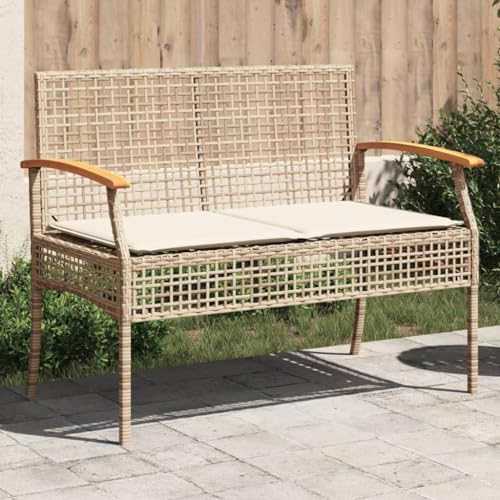 Gecheer Gartenbank Outdoor Bank Sitzbank Gartenmöbel Parkbank Balkonbank Terrassenbank Beige Poly Rattan Akazienholz