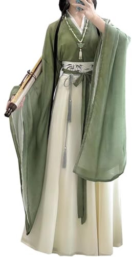 Ez-sofei Robe chinoise traditionnelle pour femmes, costume de scène ancien Hanfu pour performance, Vert-e, S