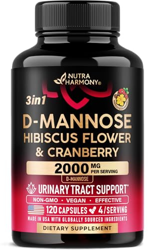 D-Mannose 2000mg with Cranberry & Hibiscus - Clinically Tested Strength for Urinary Tract Health - Supplement for Women - Bladder, Liver & Microflora Support - Made in USA - Vegan, 120 Capsules
