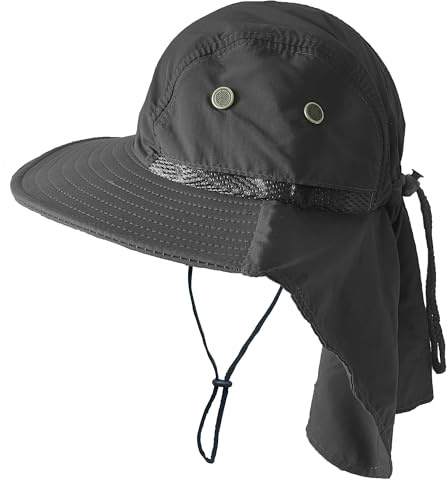 Yusons Sombrero Pescador Hombre con Tapa de Cuello, Gorras y Sombreros Protección UV para Camping Pesca y Trekking, Talla única (FR/ES, Letras, Talla única, Gris Oscuro)