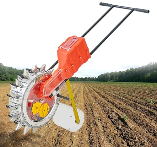 Seeder Hand-Push Wheat Seeder, Manual Seeder, Metal Precision Garden Seeder for Soy Peanut Corn Carousel 16 Nozzles, 8 in Spacing
