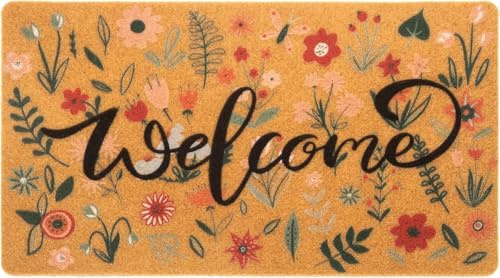 CaySep Spring Welcome Door-Mats Floral Coir Doormats - Non-Slip Front Door Mat Spring Doormat for Indoor Outdoor Entrance Decor 43 X 74 cm