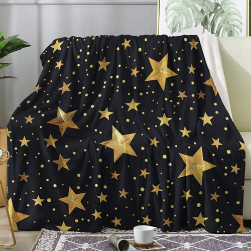 ZDABAOEC Kuscheldecke Flauschig Gold Sterne Decke, Fleecedecke 220x240, Sofadecke & Couchdecke, Weiche Kuschelige Wohndecke Blanket, XXL Groß Decken für Sofa Couch