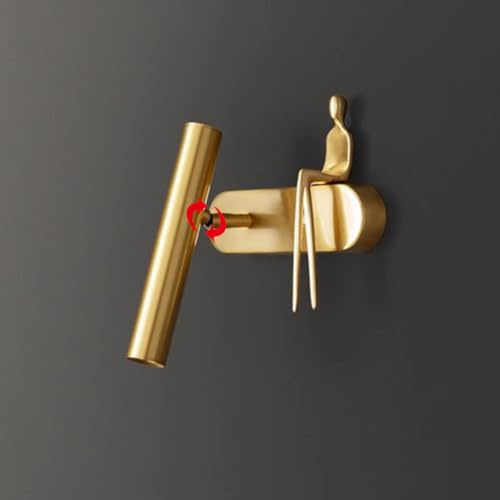 LOGT LED Messing Wandspotr Leselampe 360° Drehbar Wandstrahler 3 Helligkeitsstufen Retro Industrial Wandlampe Innen Art Deco Spotlight 1 Flammig für Wohnzimmer Schlafzimmer Küche Treppe,Gold,Links