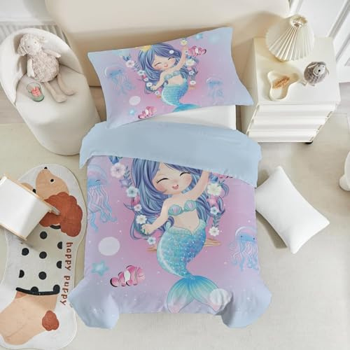 ZTYROLJ Meerjungfrau Bettwäsche 100x135 für Mädchen Kinder, Weich Mikrofaser Meerjungfrau Bettwäsche -Sets, Atmungsaktiv Kinderderbettwäsche mit 40x60 Kissenbezüge