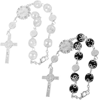 PartyKindom 2stücke Auto-rosenkranz Mit Kreuz Rückspiegel-hänger Für Religiöse Autodekoration Und Schützende Segensperlen Für Fahrerinnen Und