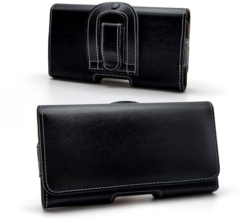 Funda Móvil Cinturón Horizontal Cuero Auténtico, Negro