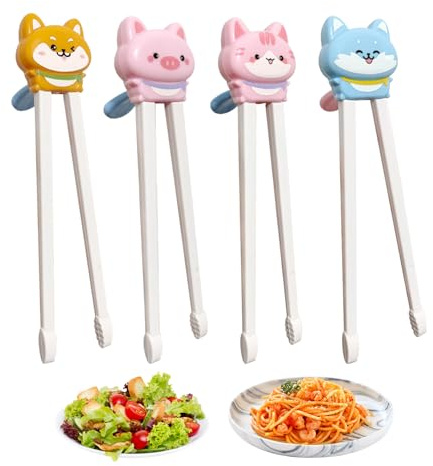 4 Pares de Palillos de Entrenamiento para Niños, Palillos Chinos Principiantes, Palillos Reutilizables para Niños, palillos de animales lindos, para Principiante Niños Adulto