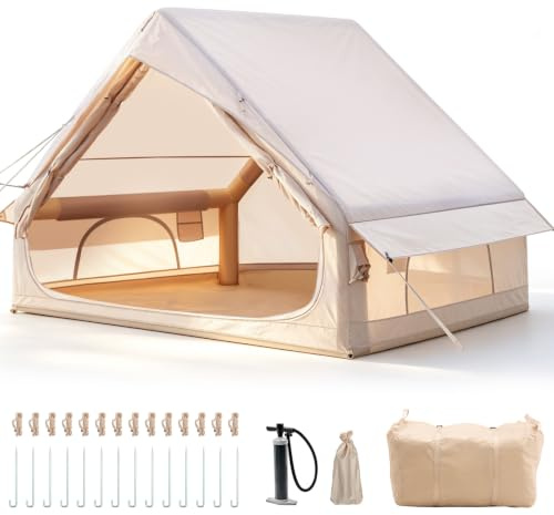 Gaonala Aufblasbares Campingzelt mit Pumpe, 420D Oxford Glamping Aufblasbares Zelt für Wasserdicht, Camping bis 3000MM, 4 Saison Winddicht Kabinenzelt mit Mesh