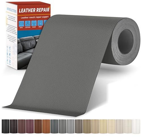 Parche de Reparación Cuero Adhesivo, Parche Cuero Adhesivo para Tapizar | 10x200cm Gris medio Parche Cuero Adhesivo, Polipiel Adhesiva para Tapizar, Sofá, Asiento de Coche, Bolso, Chaqueta