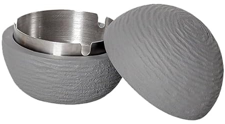WGXIA Aschenbecher mit Deckel Outdoor Beton Design mit Edelstahl Einsatz | Beton Optik mit herausnehmbarem Edelstahleinsatz, windgeschütztes Design, ideal für Balkon Terrasse Garten und Außenbereiche