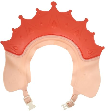 Verstellbare Haarwaschhaube für Babys und Kleinkinder, Rot | Pp und Tpe, Weiche Kanten, Schützt Augen vor Shampoo und Wasser, Niedliches Design, Badewanne