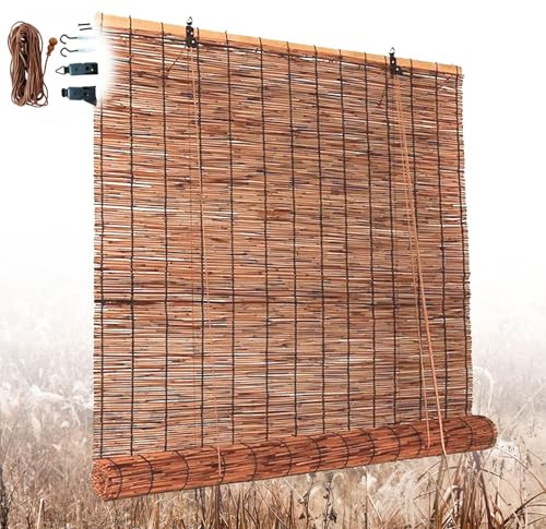 Rideau à enroulement en bambou Anti Uv, Store bambou Respirant Pour fenêtre Exterieur Terrasse, Venitien Bois Protection Solaire Store Faciles à Installer 35 60 75 105 135 155 cm(W135cm x H163cm)