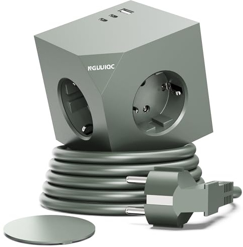 PD20w Steckdosenwürfel mit 2 USB C, Magnetpad, 1,5 Meter, Grün | 3 Fach Mehrfachsteckdose mit USB, Steckdosenleiste überspannungsschutzl für Büro, zu Hause