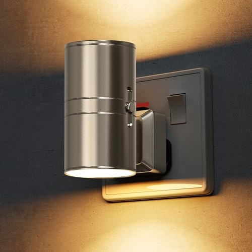 LOHAS-LED Night Light, Modern Night Light Plug in Wall, Dusk to Dawn Sensor, Adjustable Brightness 0-100LM, 3000K Warm White, LED Nightlight for Hallway, Bedroom, Stair, Silver Shade, 1 Pack