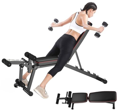 Weyot Verstellbare Hantelbank Trainingsbank Schrägbank mit 5-Fach Fitnessbank für Ganzkörper Workout, Beinstrecker Beinbeuger Gerät, 200KG GewichtskapazitätsBlack,48 * 118 * 111CM