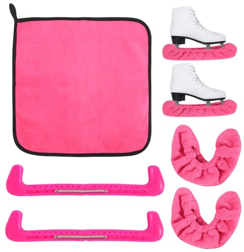 AOROPS Kit de protections de patins à glace, housses de lames de patins souples roses avec trousse de serviette, protections de patins rigides pour hockey artistique, accessoires pour hommes et femmes