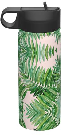 Bouilloire de sport isotherme avec impression feuilles de palmier - 532 ml - Respectueux de l'environnement et polyvalent - Bouteille de voyage