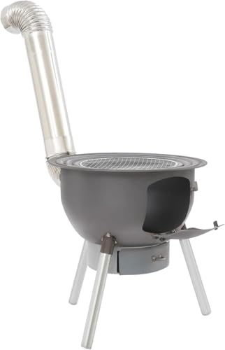 Holzofen Camping-Holzofen Tragbarer Zeltofen Aus Stahl Mit Grillrost Und Abnehmbaren Beinen Heiz- Und Kochofen Für Den Außenbereich Mit Kaminrohren,Grau,52CM