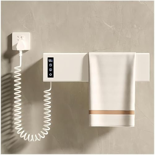 MIDUOLAI Blanca,1 Pole,Calentadores De Toallas EléCtricos, Toallero Calefactable De Pared con Pantalla Led, Radiador De Toallas, Control De Temperatura De 40-65 °C, para BañO