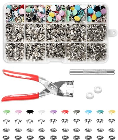 200 Juegos de Botones a Presión 9,5 mm Cierres a Presión con Alicate y Caja Incluye Botones Huecos y Macizos 10 Colores para Manualidades Ropa y Bolsos DIY
