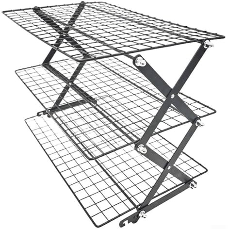 NINMORTH Hoppipola - Estante de refrigeración plegable de 3 niveles para productos horneados, estante de alambre de acero plegable que ahorra espacio, fácil de limpiar, 45 x 28 x 5 cm, color negro