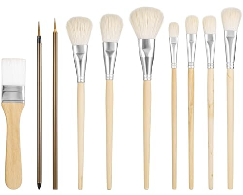 10 Stück Acryl Pinsel Acrylfarbe Ziegenhaar Pinsel Set Mopp-Pinsel für Acrylmalerei Hölzernen Griff-Pinse Acrylfarben Ölfarben für Acryl Aquarell Gesichtskörperkunst Aquarelle Öl
