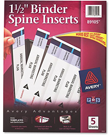 Avery-Dennison 89105 Binder Spine Inserts, 1-1/2-Inch Capacity, 25/PK, White