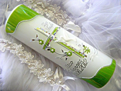 Christening Communion Candle Girls 250/70 mm vit + verktyg för självmärkning 10