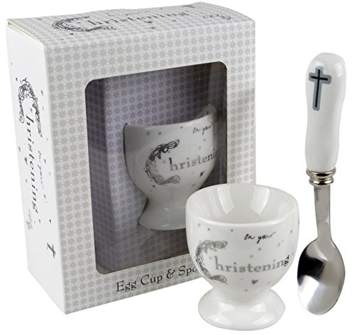 Bébés Baptême Coquetier et Cuillère Ensemble Bébé Fille Garçon Sainte Blanc Religieux