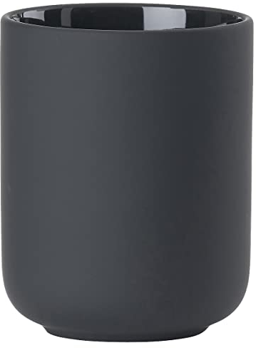 Zone Denmark Ume Zahnputzbecher, Zahnbürstenhalter, Zahnbürstenbecher, aus Steinzeug/Keramik, Schönes & Praktisches Badezimmer Zubehör, Durchm. 8,3 cm, Höhe 10,3 cm, Schwarz