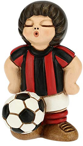 THUN - Soprammobile Bimbo Calciatore Rosso-Nero - Accessori Cameretta e Bomboniere - Linea Bomboniera - Formato Piccolo - Ceramica - 4,5 x 4,5 x 7 h cm