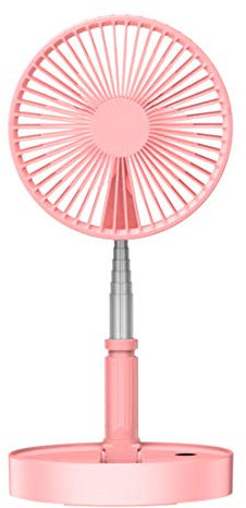 El escritorio plegable del ventilador, portátil telescópica Ventilador de pie con 7200mAh batería recargable, 4 velocidades pedestal ajustable de soporte de suelo Ventilador para el hogar,Rosado