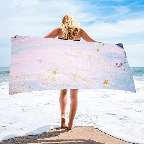 Treer Microfaser Strandtuch, Rechteckig Sunscreen Badetuch Praktische Strandlaken Handtuch Campingdecke Yoga Sporthandtuch für Fitness Sauna Strand Pool (75x150cm,Rosa Marmor)