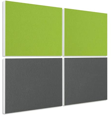platino24 Schallabsorber COLORE aus Basotect G+ I 4 Stück I 82,5 x 55 x 5 cm I Wand-Paneele in Hellgrün & Granitgrau I Akustikpaneele mit Akustikfilz zur Schalldämmung in Büro & Wohnung