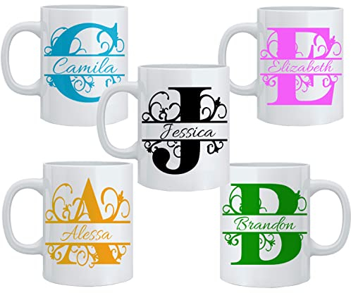 Personalised Mug with Name & Initial – Custom Printed Initial Ceramic Coffee Cup – Perfect for Tea, Birthday, Wedding, Anniversary, Mothers Day and Xmas Gift – Stylish Mug for Men, Women Mugs – 11oz