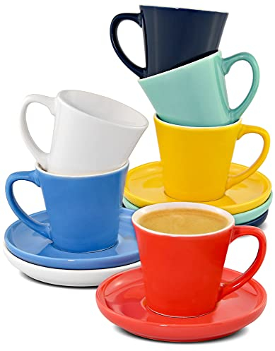 Cosumy Set di 6 Tazzine da Caffè Espresso Colorate - Con Piattini - Ceramica Colorate - Lavabile in Lavastoviglie - 70ml - Impilabili
