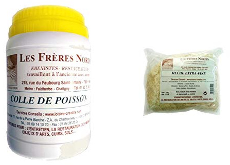 Les Frères Nordin 253520 Colle de Poisson 250ml, Incolore & Mèche Extra Fine pur coton - 150 g - Blanc