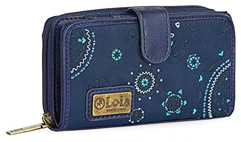 Lois - Geldbörse Damen Gross - Strapazierfähige Portemonnaie Damen - Damen Geldbörse - Damen-Geldbörsen mit Materialien - Damen Portemonnaie, Marine Blau