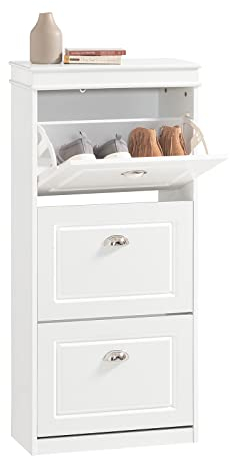 SoBuy Schuhschrank mit 3 Klappen - Schmaler Schuhkipper mit 6 Ablagen, Verstellbares Schuhregal für Diele, Flur & Eingangsbereich - Flurschrank mit Kippsicherung 53x117x24cm Weiß FSR94-W