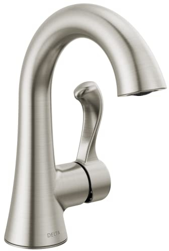 Delta Esato Brushed Nickel Bathroom Faucet 1 Hole, Single Hole Bathroom Sink Faucet for Vanity, Push-Pop Drain Assembly, SpotShield Brushed Nickel 15897LF-SP