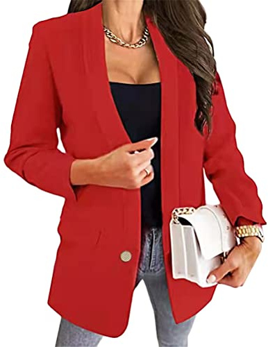 Minetom Femme Blazer Automne Causal Double Breasted Simple Boucle OL à Manches Longues Veste Blazer Slim Fit Veste Tailleur Cintrée Habillée Costume Jacket Manteau B Rouge 42